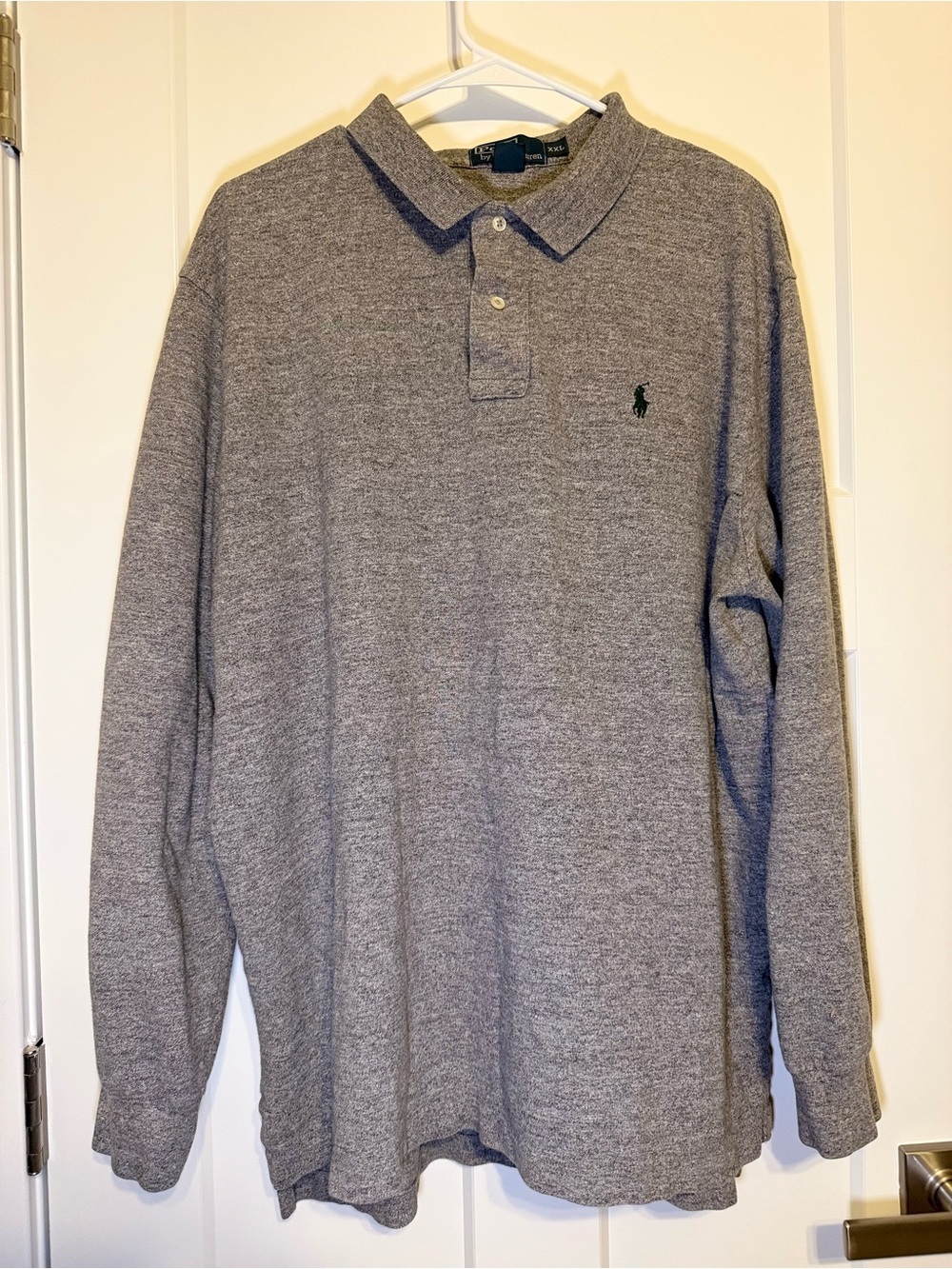 Ralph Lauren Men's Long-Sleeve Heather Gray Polo with Green Pony